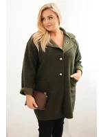 Dámský plášť Plus Size beránek s vlnou a kapsami khaki