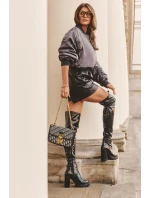 Kožené Kozaky Za Koleno Na Masivním Sloupku Černé Kytia