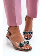 Průhledné sandály na podpatku s ozdobami zelené D&A MR38-D1 Průhledné sandály na podpatku s ozdobami zelené D&A MR38-D1