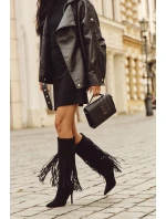 Dámské kozačky na jehlovém podpatku s třásněmi černé Isalune