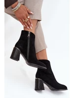 Dámské kotníkové boty Vinceza na sloupku s tlačeným vzorem – černé