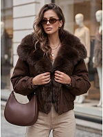 Krátká dámská bunda s odnímatelnou kožešinou, hnědá, FashionStreet TY5840 Krátká dámská bunda s odnímatelnou kožešinou, hnědá, FashionStreet TY5840