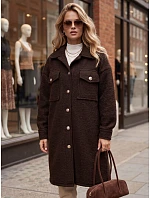 Dlouhý dámský kabát z čokoládově hnědé ovčí kožešiny FashionStreet NY0802 Dlouhý dámský kabát z čokoládově hnědé ovčí kožešiny FashionStreet NY0802