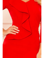 Elegantní červené dámské šaty s volánkem a dekoltem 327-2