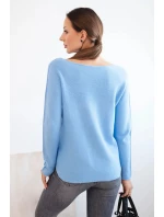 Dámský svetr z viskózy s výstřihem do V modrý
