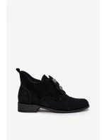 Semišové dámské polobotky s ozdobnými květinami Zazoo 3080 Černé Semišové dámské polobotky s ozdobnými květinami Zazoo 3080 Černé