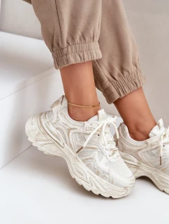 Dámské tenisky s odřením na platformě béžové Seladwen