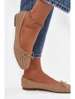 Dámské baleríny s pletením a mašlí Belirra – camel