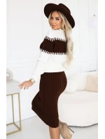 571-2 Dvoudílný svetr s vypasovanou sukní - čokoládový