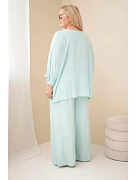 Dámský komplet Plus Size z viskózy se širokými kalhotami a halenkou mátový
