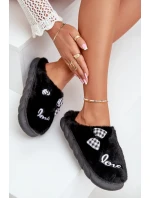 Futrzane Dámské Pantofle S Nášivkami A Mašlí Černé Linnorelia