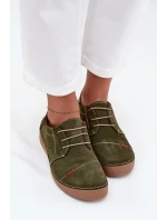 Dámské kožené polobotky s prošitím Artiker – zelené