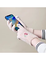 Dámské zimní rukavice na telefon se sněhulákem a vánočním stromkem - béžové dámské