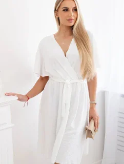 Šaty s vrstveným výstřihem ecru