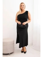 Dámská večerní šaty Plus Size na jedno rameno černá