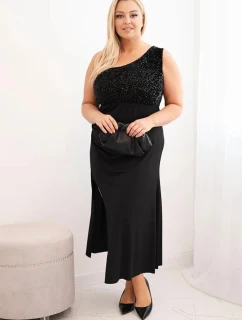 Dámská večerní šaty Plus Size na jedno rameno černá