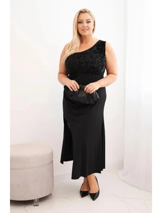 Dámská večerní šaty Plus Size na jedno rameno černá