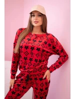 Dámská souprava z veluru s monogramem červený