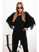 Dámský komplet máslový s třásněmi na rukávech černý