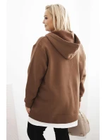 Dámská mikina zateplená Plus Size s kapucí a véčkovým výstřihem hnědá