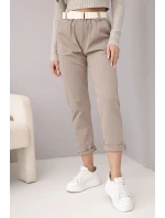 Dámské bavlněné kalhoty s páskem a ohrnutými nohavicemi fango