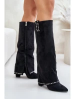 Dámské Kozačky S Otočeným Zvrškem Na Podpatku Černé Kaithena