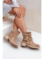 Dámské Semišové Boty Na Nízkém Blokovém Podpatku Se Pásky Zazoo 3644 Béžové