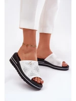 Dámské kožené pantofle na klínu Vinceza 41477 bílé