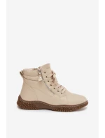 Dámské kotníkové boty s teplým kožíškem z eko kůže béžové Ulverina Dámské kotníkové boty s teplým kožíškem z eko kůže béžové Ulverina