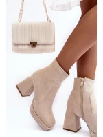 Semišové kotníkové boty s masivními vysokými podpatky, světle béžová Abnous