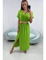 Dlouhé šaty s ozdobným páskem kiwi Dlouhé šaty s ozdobným páskem kiwi