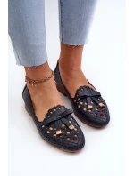 Dámské lodičky s vyřezávanými detaily a mašlí tmavě modré Nestavia