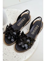 Kožené Sandály Na Plochém Podpatku Zazoo 40425 Černé Kožené Sandály Na Plochém Podpatku Zazoo 40425 Černé