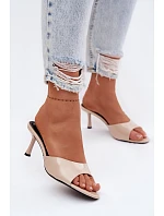 Lakované pantofle z imitace kůže na podpatku Béžové Melissea