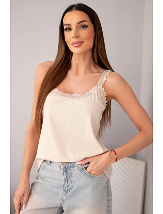 Dámská halenka na ramínkách s krajkovým zakončením béžová Dámská halenka na ramínkách s krajkovým zakončením béžová