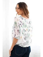 Dámská halenka s květinovým vzorem a vázáním dole tmavě mátová