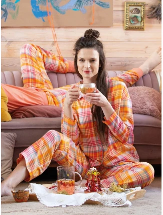 Pyžamo Key LNS 473 B24 Flanelové dlouhé/r S-XL rozepínací