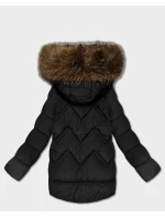 Černá dámská péřová zimní bunda s velkou kapucí (KK60588) Černá dámská péřová zimní bunda s velkou kapucí (KK60588)