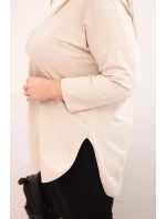 Dámská bavlněná blůza Plus Size s výstřihem do V a ohrnovacími rukávy béžová