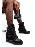 Kožené Boty Na Podpatku Šněrované Černé Amria