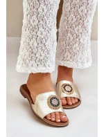 Kožené sandály s ozdobou na plochém podpatku Zazoo 3047/O zlaté