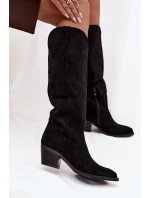 Dámské zateplené kozačky kovbojky na podpatku Esmira – černé, eko semiš Dámské zateplené kozačky kovbojky na podpatku Esmira – černé, eko semiš