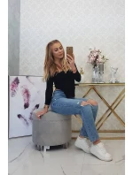 Halenka s žebrovaným výstřihem černá Halenka s žebrovaným výstřihem černá