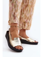 Zazoo 2893 Dámské kožené sandály na tlusté podrážce zlaté