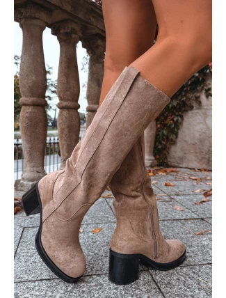 Dámské zimní kozačky s masivním podpätkem béžové Sanelle