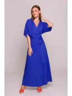 S406 Viskózové maxi šaty se zavinovacím vzorem - modré