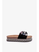 Dámské pantofle na platformě s ozdobami S.Barski černá Dámské pantofle na platformě s ozdobami S.Barski černá