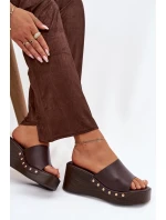 Dámské pantofle na platformě 78-200 Tmavě hnědá - Stephan Paris Dámské pantofle na platformě 78-200 Tmavě hnědá - Stephan Paris