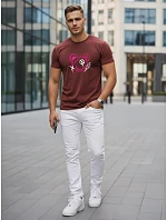 Pánské bavlněné tričko s potiskem ve stylu graffiti, vínové, FashionStreet NX0136R