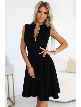 573-1 Červené šaty se zipem vpředu - BLACK